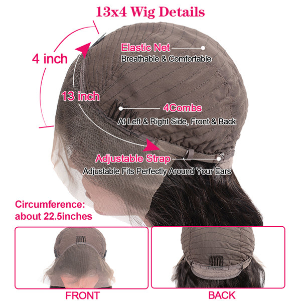 Body Wave Pre Bleached Glueless Wigs Black Human Hair