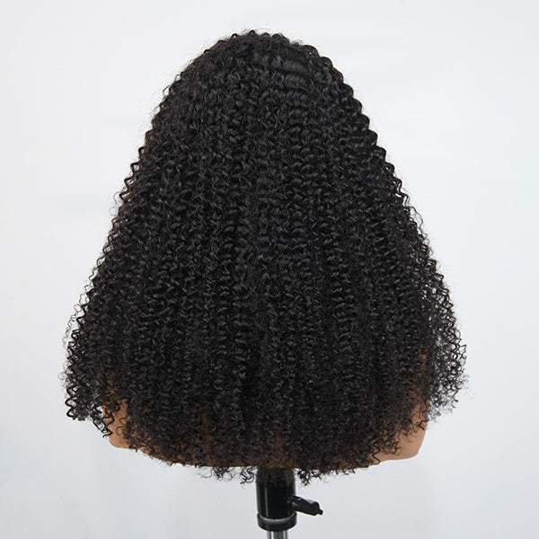 OQ HIAR Side Braided Kinky Curly Glueless Natural Melt Pre-Cut 13x4 HD Lace Frontal Wig Snug Fit Drawstring Cap Bleached Knots Wear Go Wig With Baby Hair
