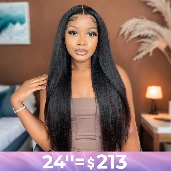Kinky Straight Pre-cut 7x5 Lace Glueless Bleached Knots Invisi-Drawstring Wear Go Wig | Best Offer Guarantee