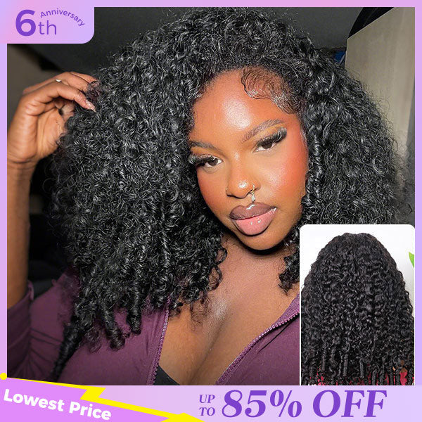 3 In 1 Half Wig | Burmese Curly Glueless Wear Go Half Wig With Elastic Drawstring Seamless Flip Over Wig