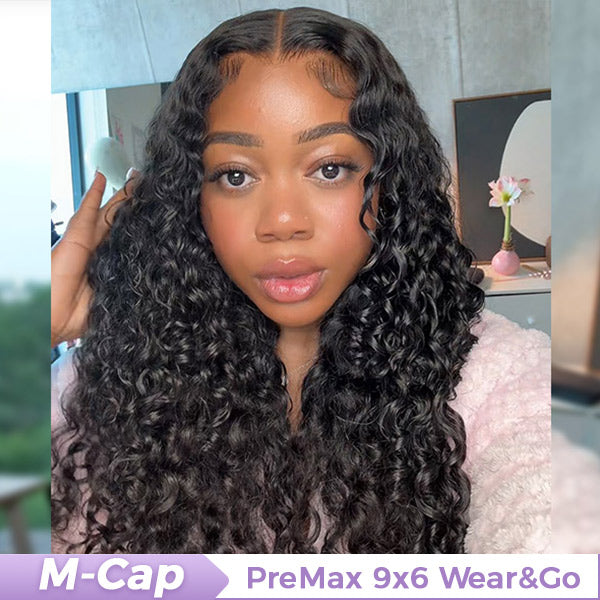 OQ HAIR M-Cap Water Wave Pre Cut 9x6 HD Lace Wear Go Glueless Wigs Pre Bleached Tiny Knots Wet And Wavy Lace Front Wigs Human Hair