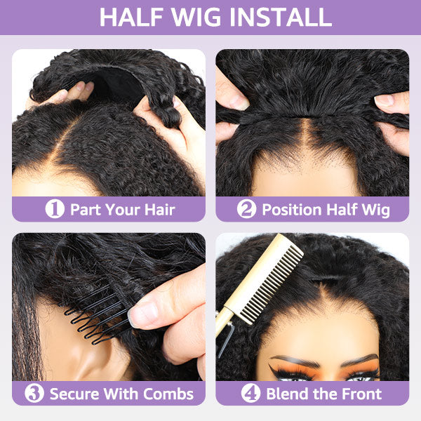 3 In 1 Half Wig | Glueless Invisible Water Wave Half Wig Flip Over Human Hair Wig