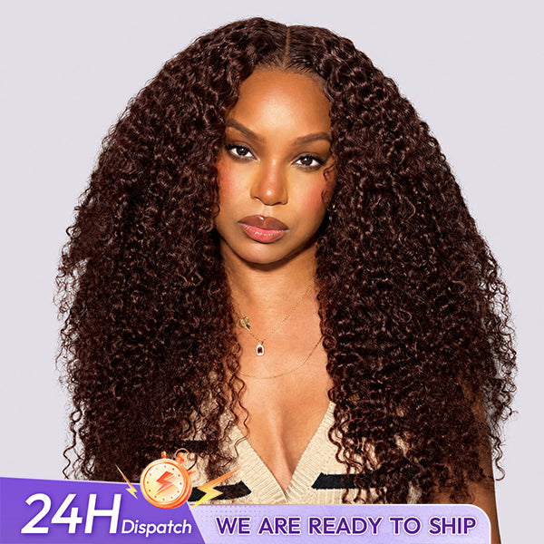 24h Shipping | OQ HAIR Kinky Curly Reddish Brown Wear Go Glueless Wig Pre-cut 7x5 Lace Wig Pre-plucked Hairline