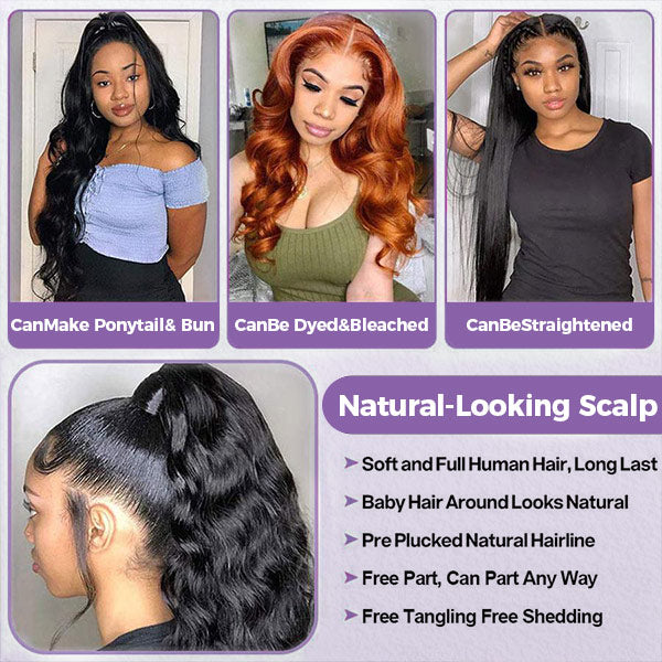 OQHAIR Body Wave Skin Melt HD Lace Wigs 13x4 HD Lace Front Wig Preplucked with Natural Hairline