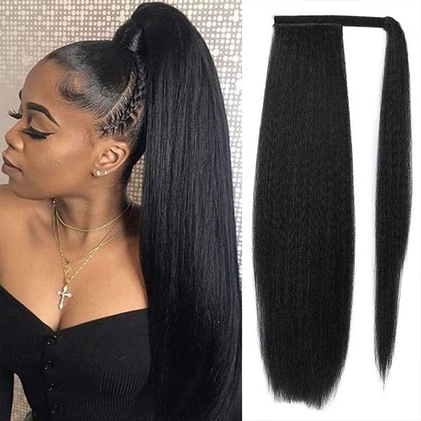Straight Ponytail With Clip In 100% Human Hair Wrap-around Magic Velcro Ponytail Extension Quality Hair