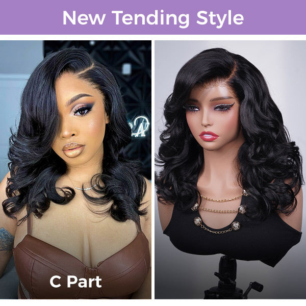 OQ HAIR Pre Styled C Part Layered Body Wave Snug Fit Drawstring Wear Go Glueless Wig Pre-Cut 9x6 Lace Bleached Knots