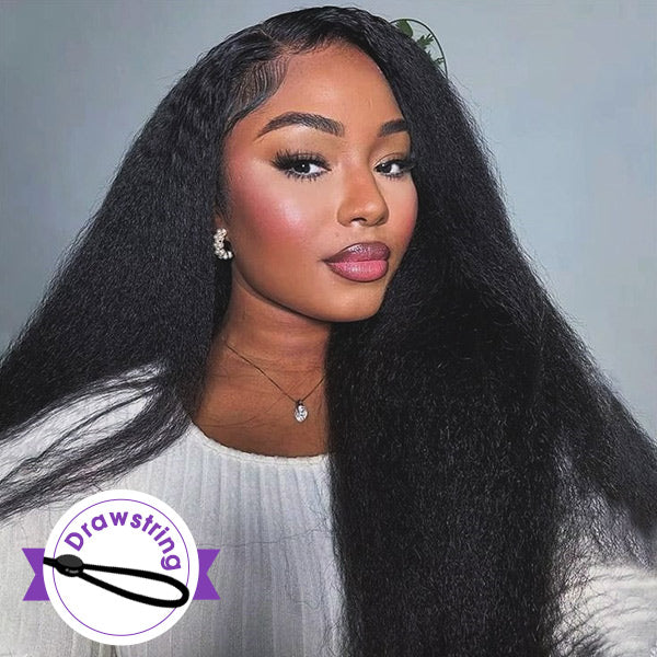 Kinky Straight Bleached Knots Pre-Cut 13x4 13x6 HD Lace Frontal Wig Wear Go Wig With Adjustable Drawstring
