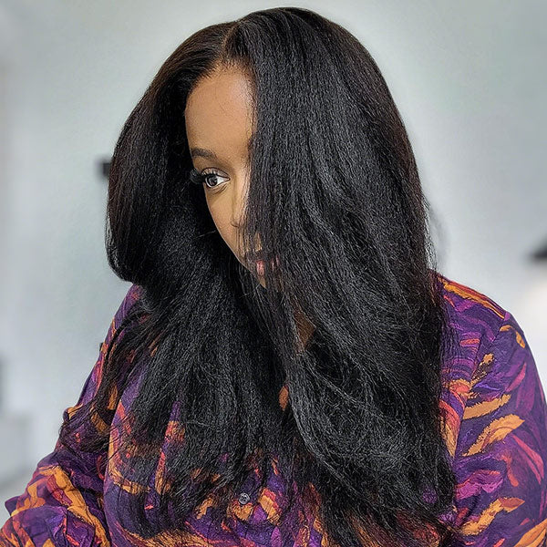 Kinky Straight Bleached Knots Pre-Cut 13x4 13x6 HD Lace Frontal Wig Wear Go Wig With Adjustable Drawstring