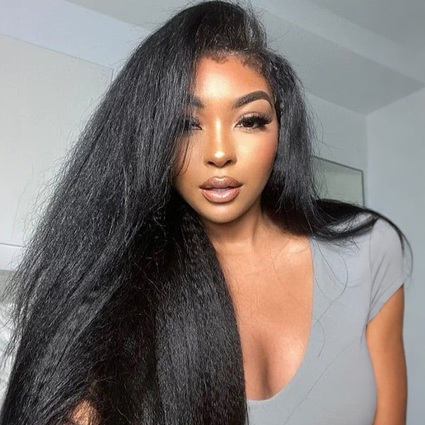Kinky Straight Bleached Knots Pre-Cut 13x4 13x6 HD Lace Frontal Wig Wear Go Wig With Adjustable Drawstring