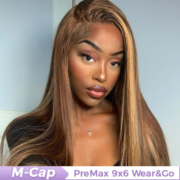 OQ HAIR M-cap Straight Hair 4/27 Highlight Color Wear Go Glueless Wigs Invisible Knots Pre Cut 9x6 Lace Wigs