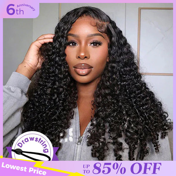 Burmese Curly Glueless Wig Bleached Knots 13x4 13x6 HD Lace Front Wear Go Wig With Flexible Fit Drawstring