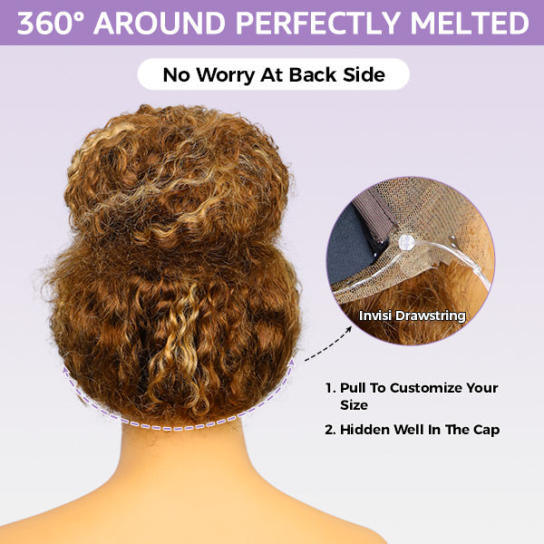 OQ HAIR Water Wave Highlight Ombre 4/27 Wear Go Glueless Wig Pre-cut 360 Lace Frontal Wig