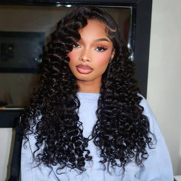 OQ HAIR Loose Curly Snug Fit Elastic Drawstring Wear Go Glueless Wig Pre-cut 9x6 HD Lace Bleached Knots