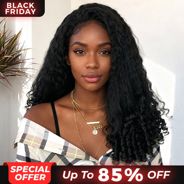 3 In 1 Half Wig | Glueless Kinky Straight Burmese Curly Elastic Drawstring Wear Go Half Wig With Yaki Spiral Curls