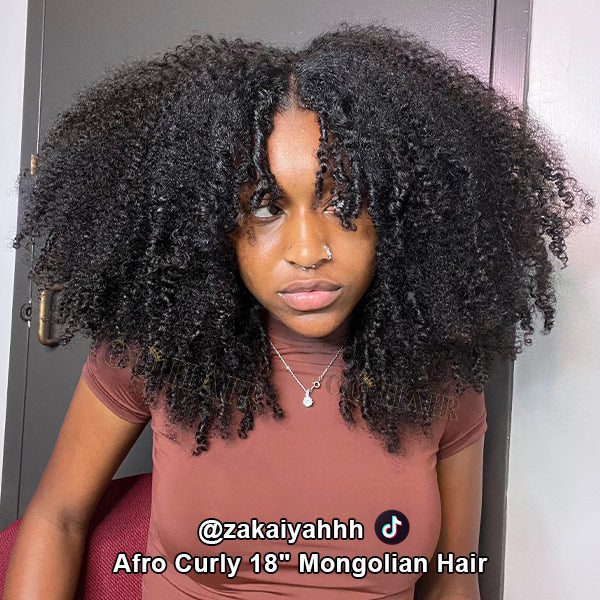 Afro Curly V Part Wig No Leave Out Thin Part Glueless Wigs Human Hair Wig 180 Density OQHAIR