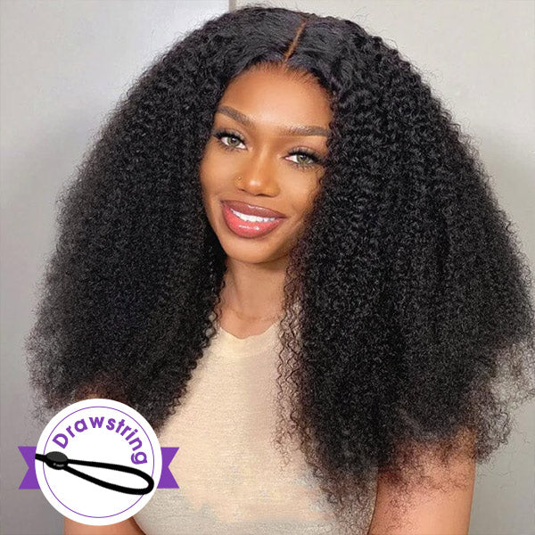 Afro Curly Glueless Wig Bleached Knots Elastic Drawstring 13x4 13x6 HD Lace Frontal Wig With Natural Hairline