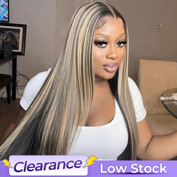 CLEARANCE | Glueless Straight Hair Ash Blonde Highlight Brown Wear Go Wig