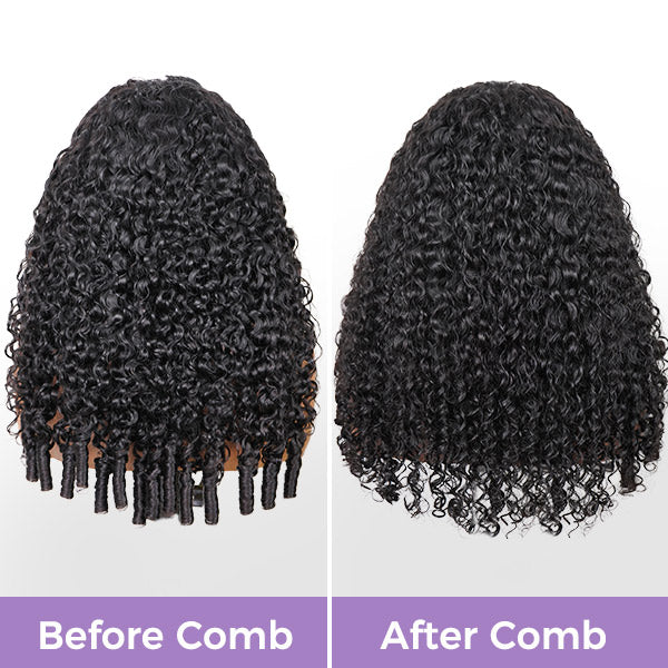 3 In 1 Half Wig | Burmese Curly Glueless Half Wig With Elastic Drawstring Seamless Flip Over Wig