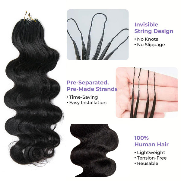 OQ HAIR Natural Flow Body Wave Crochet Human Hair Lightweight & Reusable Beginner Friendly Style