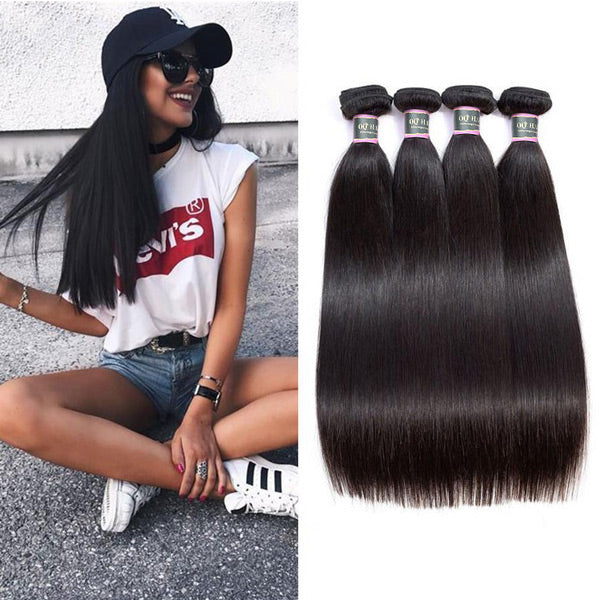 4 Bundles Straight Human Virgin Hair Natural Black