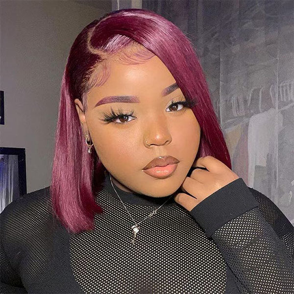 Flash Sale | 180% Density Wear Go Glueless Bob Wigs 99j Burgundy Color Pre Cut Lace Straight 4x6 Lace Closure Wigs PrePlucked With Human Hair