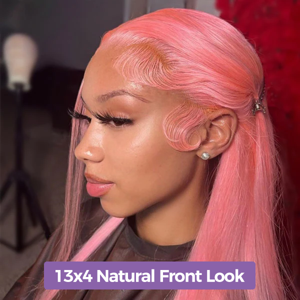 Salmon Pink Color 13x4 Lace Front Wig Human Hair Color Wig