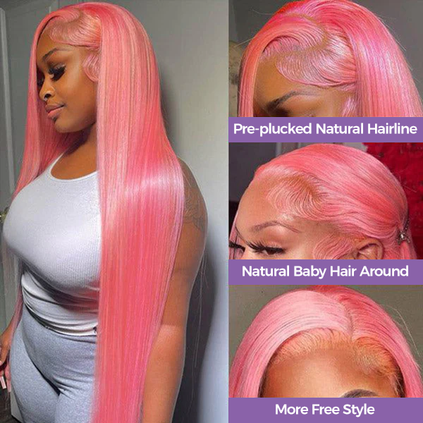 Salmon Pink Color 13x4 Lace Front Wig Human Hair Color Wig