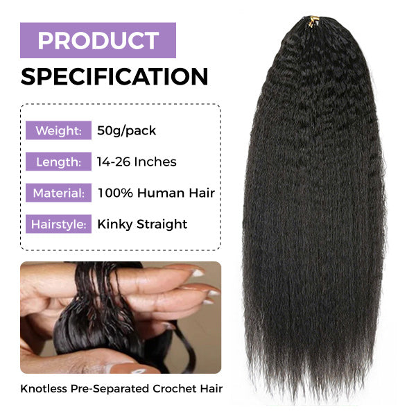 OQ HAIR Natural Kinky Straight Crochet Human Hair Lightweight Micro Twists Pre Separated for Easy Styling