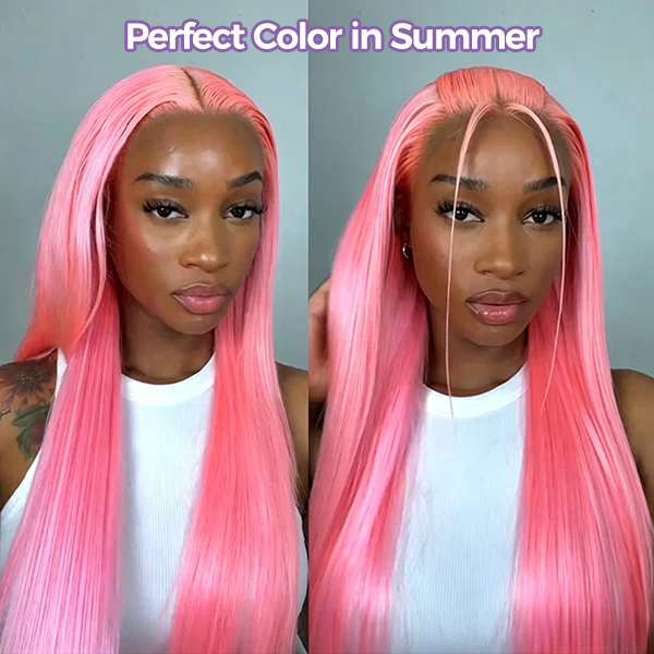 Salmon Pink Color 13x4 Lace Front Wig Human Hair Color Wig