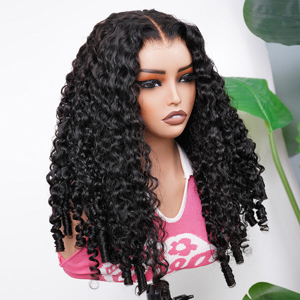 CLEARANCE | Burmese Curly Glueless Bleached Knots Pre-cut 7x5 HD Lace Drawstring Wear Go Wig 280% Density