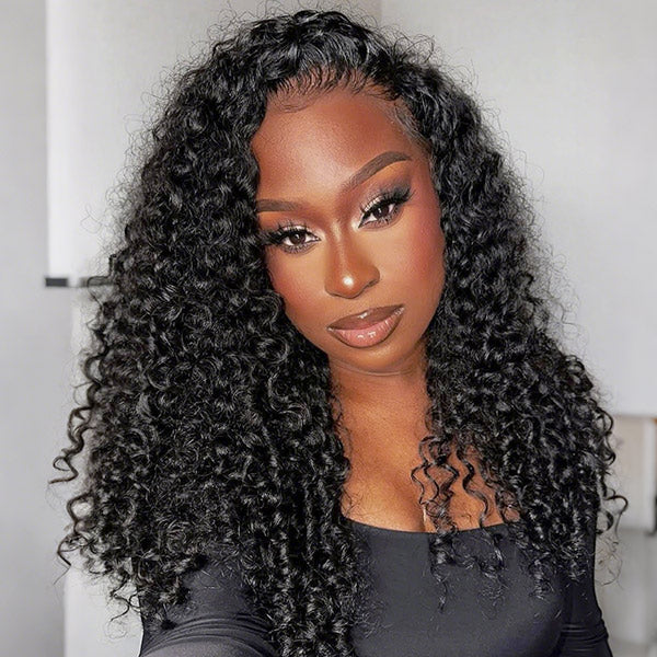 3 In 1 Half Wig | Burmese Curly Glueless Half Wig With Elastic Drawstring Seamless Flip Over Wig