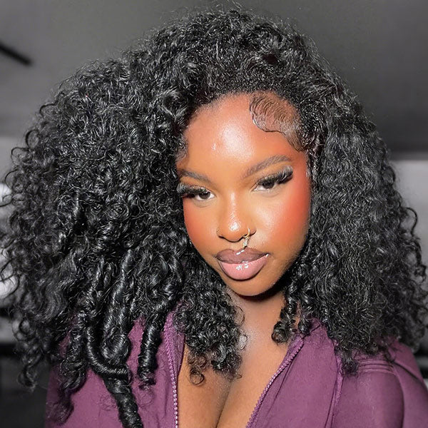 24h Shipping | Burmese Curly Human Hair Half Wig Glueless Wear Go Seamless Blend Flip Over Wig