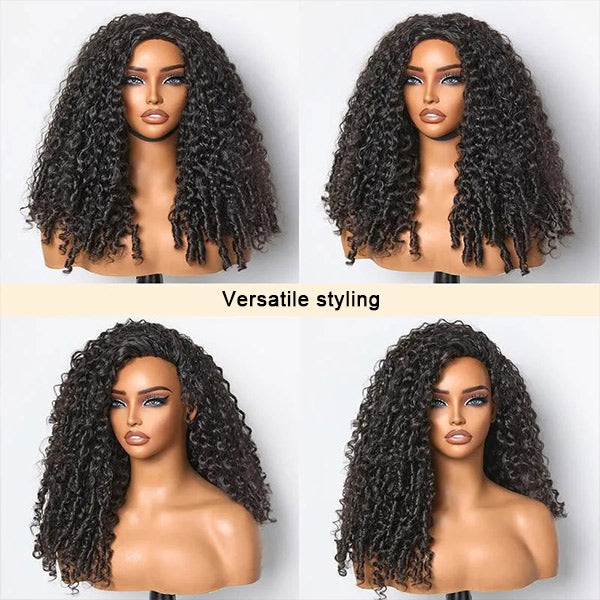 3 In 1 Half Wig | Burmese Curly Glueless Half Wig With Elastic Drawstring Seamless Flip Over Wig
