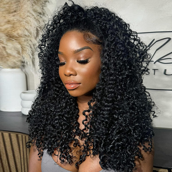 3 In 1 Half Wig | Burmese Curly Glueless Half Wig With Elastic Drawstring Seamless Flip Over Wig