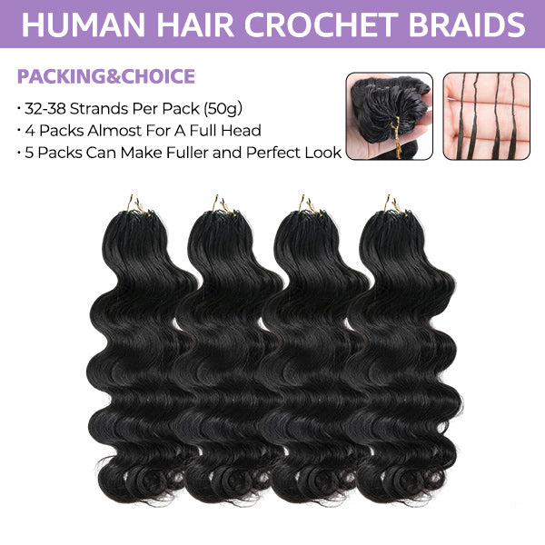 OQ HAIR Natural Flow Body Wave Crochet Human Hair Lightweight & Reusable Beginner Friendly Style