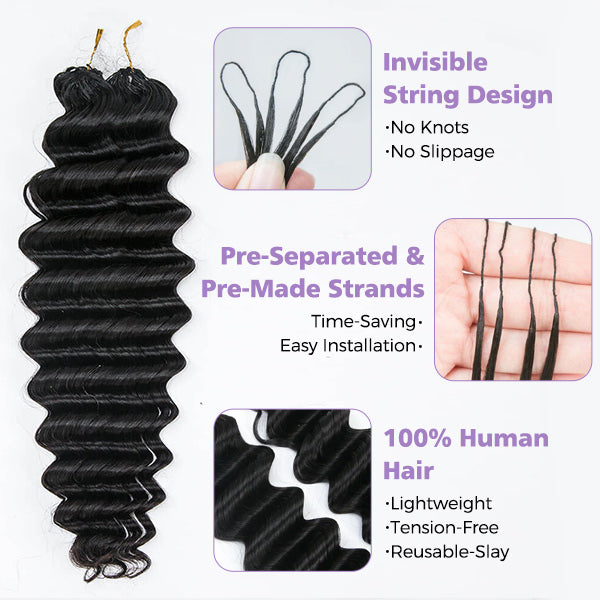 Deep Wave Soft Seamless Crochet Hair Natural Black Human Hair Extension