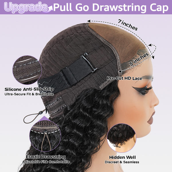 CLEARANCE | Burmese Curly Glueless Bleached Knots Pre-cut 7x5 HD Lace Drawstring Wear Go Wig 280% Density