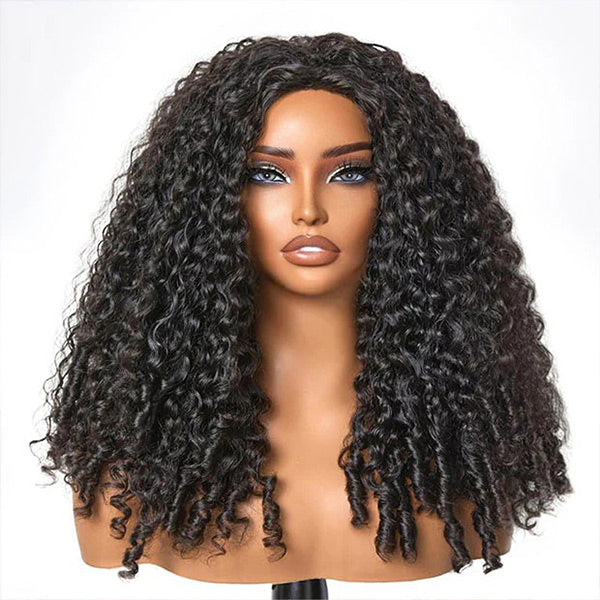 3 In 1 Half Wig | Burmese Curly Glueless Half Wig With Elastic Drawstring Seamless Flip Over Wig