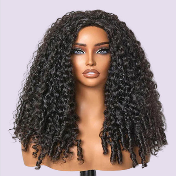24h Shipping | Burmese Curly Human Hair Half Wig Glueless Wear Go Seamless Blend Flip Over Wig