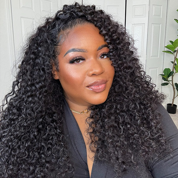 3 In 1 Half Wig | Burmese Curly Glueless Half Wig With Elastic Drawstring Seamless Flip Over Wig