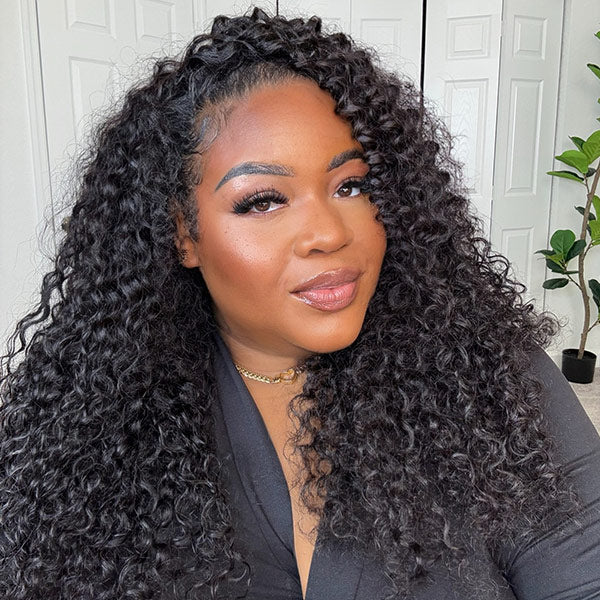 TikTok Viral Burmese Curly Glueless Wear Go Half Wig With Elastic Drawstring Seamless Blend