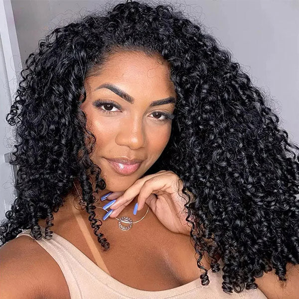3 In 1 Half Wig | Burmese Curly Glueless Half Wig With Elastic Drawstring Seamless Flip Over Wig