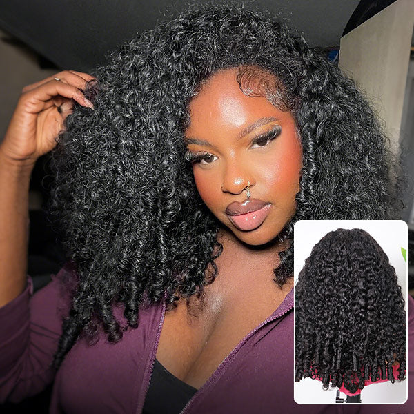 3 In 1 Half Wig | Burmese Curly Glueless Half Wig With Elastic Drawstring Seamless Flip Over Wig