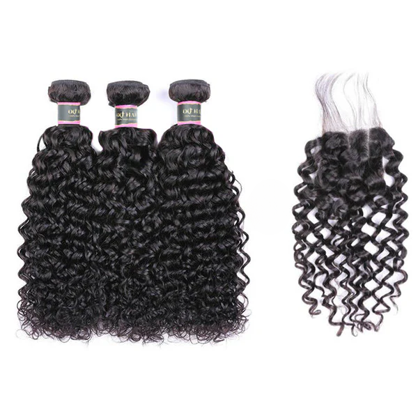 Water Wave Virgin Human Hair 3 Bundles With 4x4 Lace Closure
