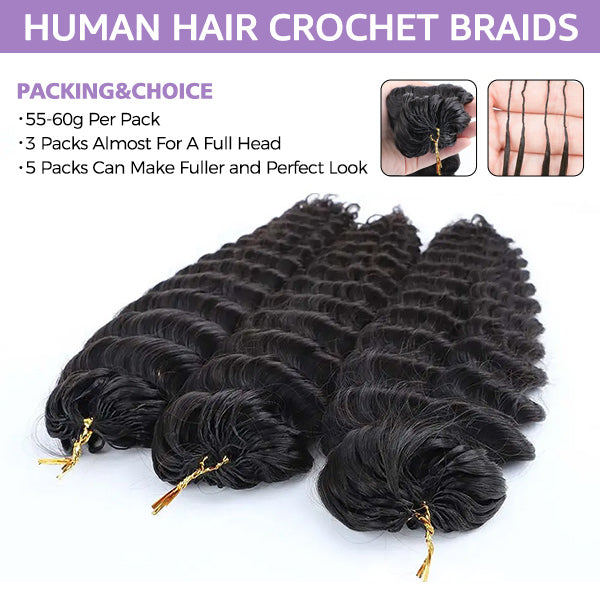 Deep Wave Soft Seamless Crochet Hair Natural Black Human Hair Extension