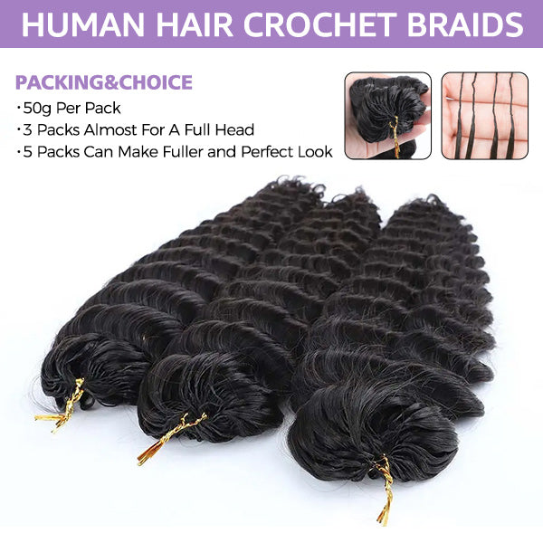 Deep Wave Soft Seamless Crochet Hair Natural Black Human Hair Extension