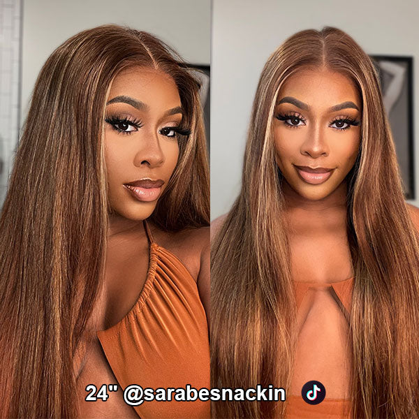 highlight blonde brown color buss down wig