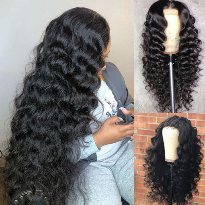 OQ HAIR Loose Deep Wave Virgin Human Hair 4x4 Lace Closure Wigs Pre-plucked Natural Hairline