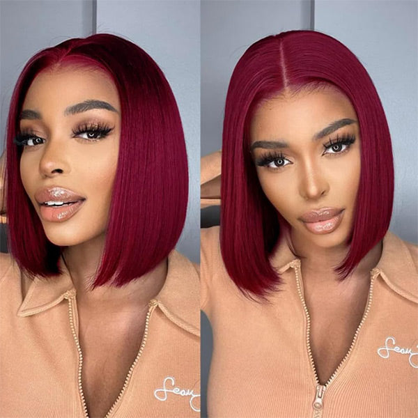 Flash Sale | 180% Density Wear Go Glueless Bob Wigs 99j Burgundy Color Pre Cut Lace Straight 4x6 Lace Closure Wigs PrePlucked With Human Hair