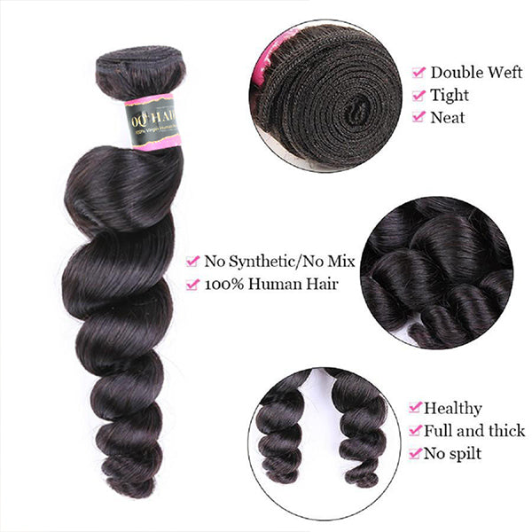 4 Bundles Loose Wave Human Virgin Hair Natural Black